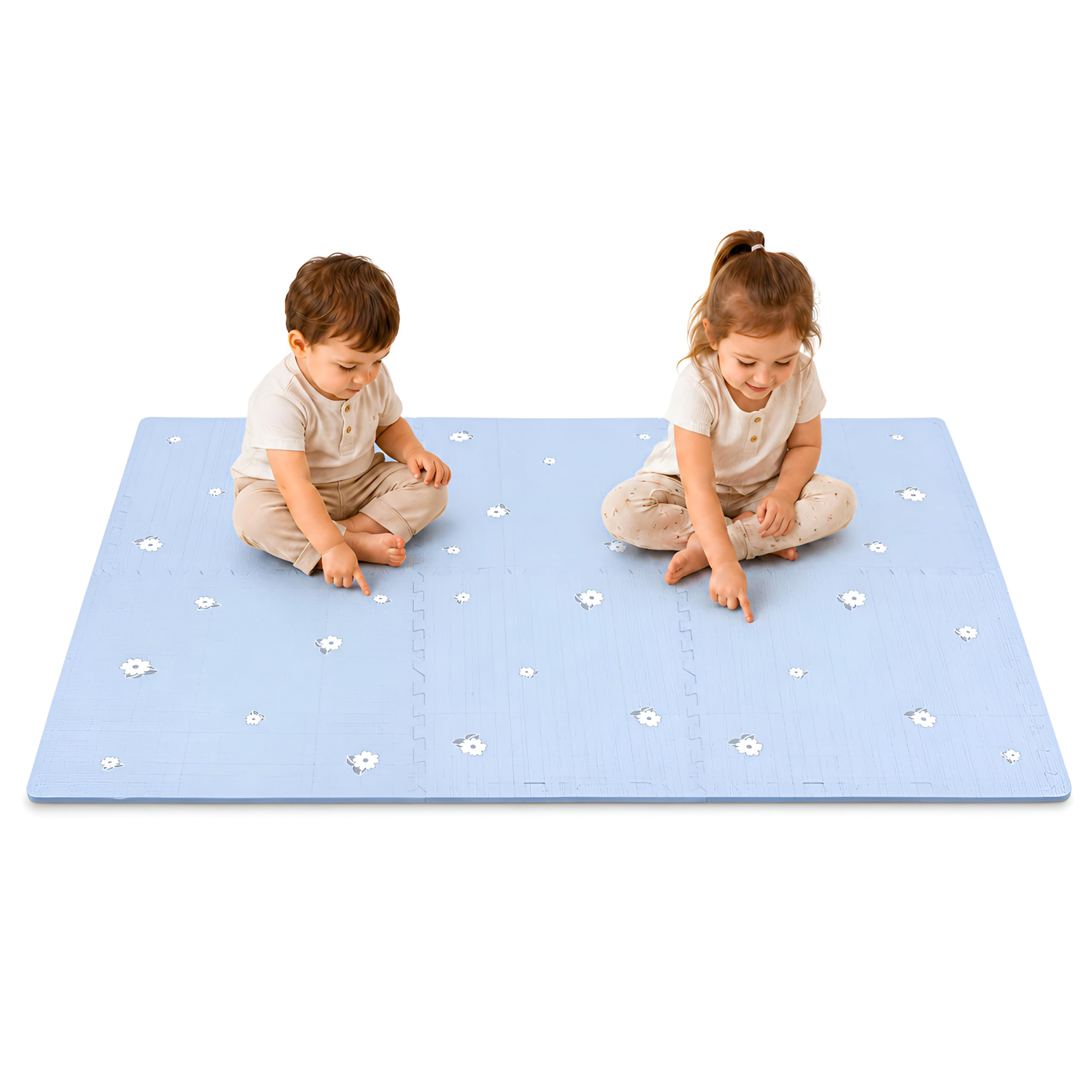 Kids Interlocking Foam Play Mat – Large Foam Tiles, 1.5cm Thick EVA Foam Floor Mats for Children, Non-Toxic Puzzle Foam Mats for Indoor & Outdoor Use (Flower Design, 12 TILES (48 Square Feet))