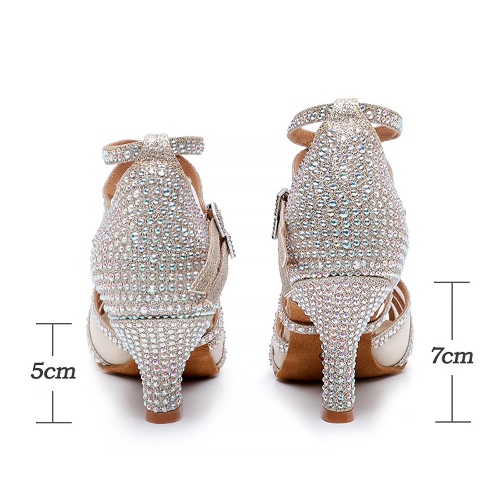 Rosefinch Chaussures de Danse Latine Strass Salsa Chaussures de Danse pour Femmes/Filles, Semelles Souples 5/7cm Talon 34-41EU