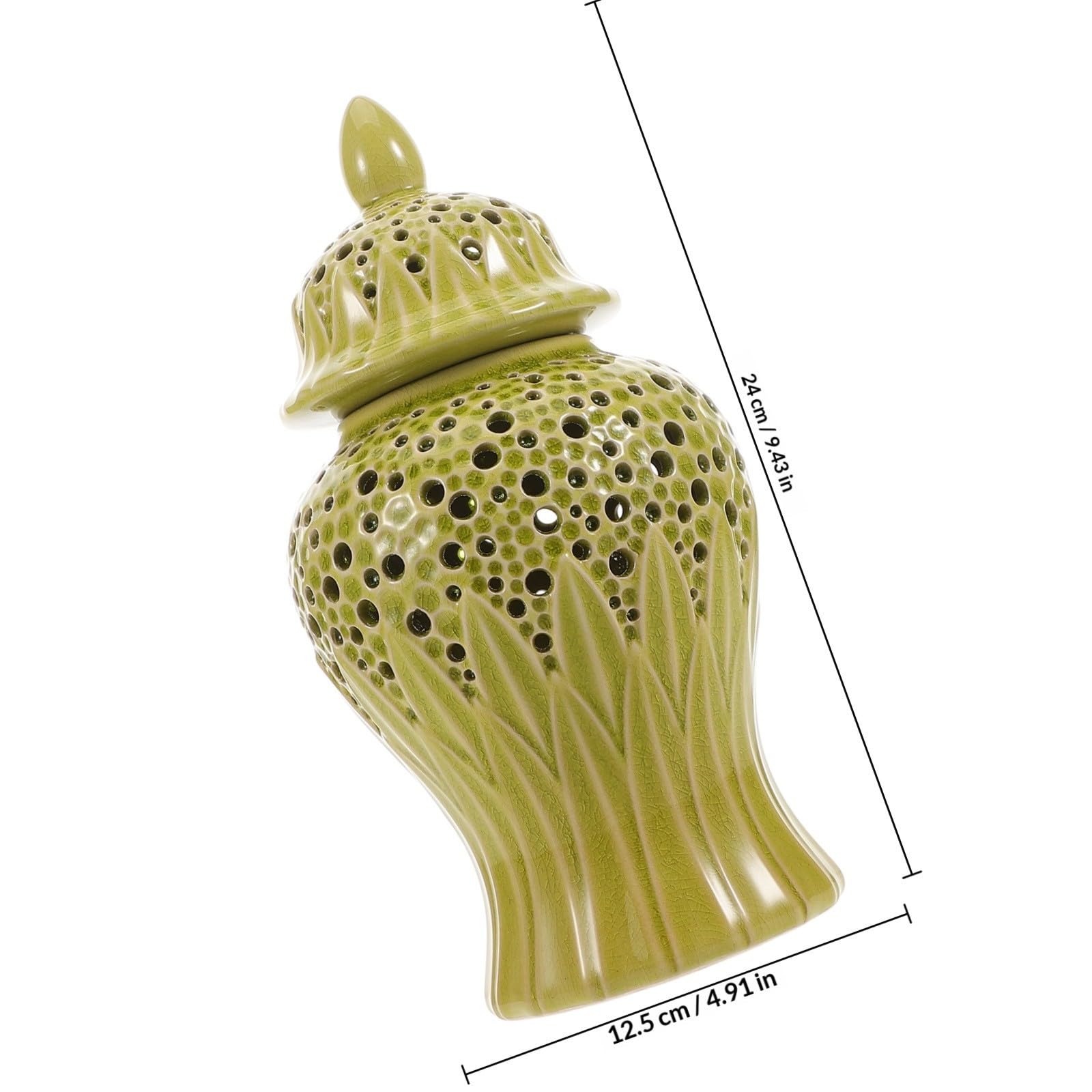 Vaso Decorativo in Ceramica Stile Giara con Coperchio Verde Chiaro
