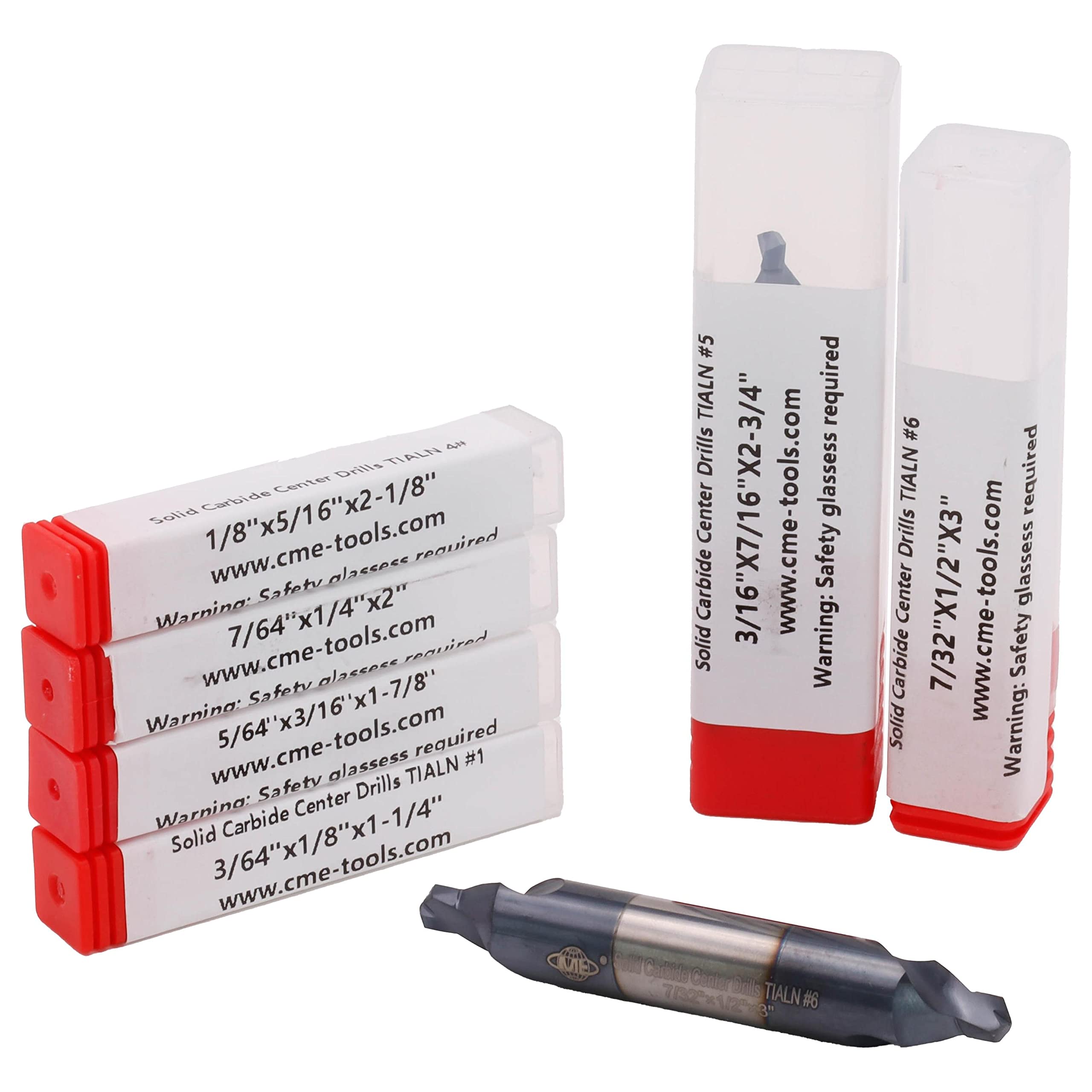 CME Solid Carbide Center Drill Set, No. 1 to No. 6 Sizes, TiAlN Coated