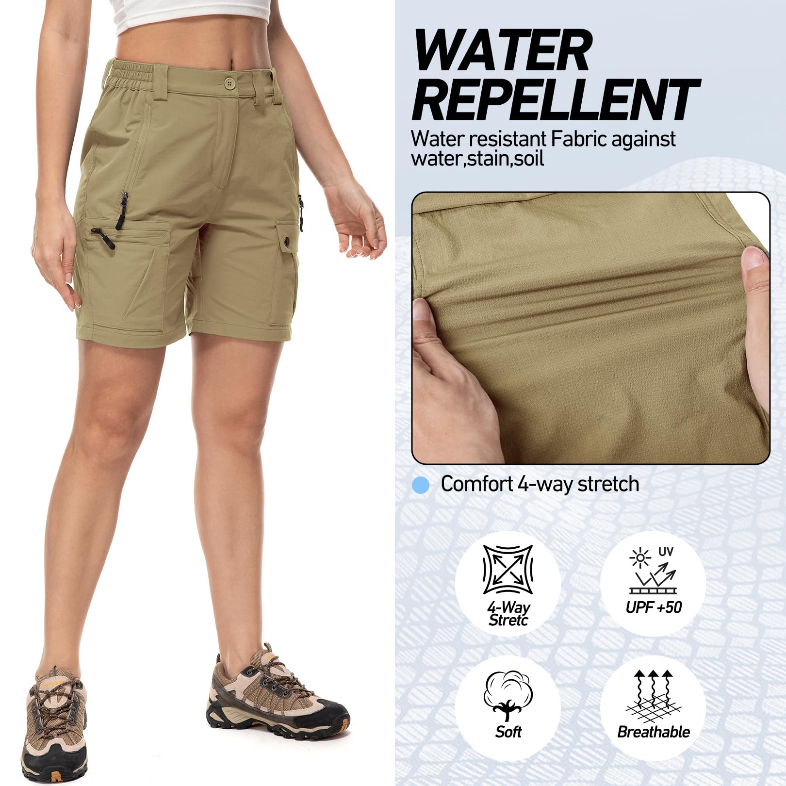 Pantalones Cortos Mujer Cargo Verano Elásticos Secado Rápido Ligeros Pantalón de Senderismo con 4 Bolsillos