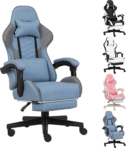 Silla para videojuegos, silla de oficina para computadora con reposapiés, reposabrazos de enlace y soporte lumbar, sillas ergonómicas de respaldo