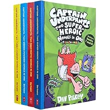 Captain Underpants Full Colour illustrated Series by Dav Pilkey 4 Books Collection Set Two Pant-tastic Book 1-2, Two Wedgie-Powered Book 3-4, Two Turbo-Charged Book 5-6 & Two Super-Heroic Book 7-8