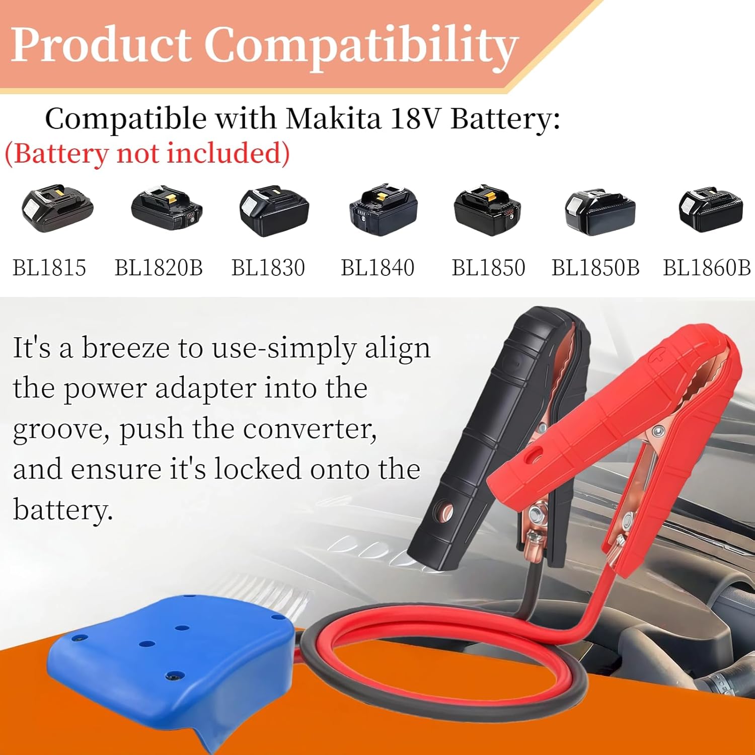 Jumper Cables Adapter for Ma-Kita 18V Battery, 8AWG 2.5FT Portable Battery Jump Starter Automotive Booster Cables Power for Car Jump Starting Using Tool