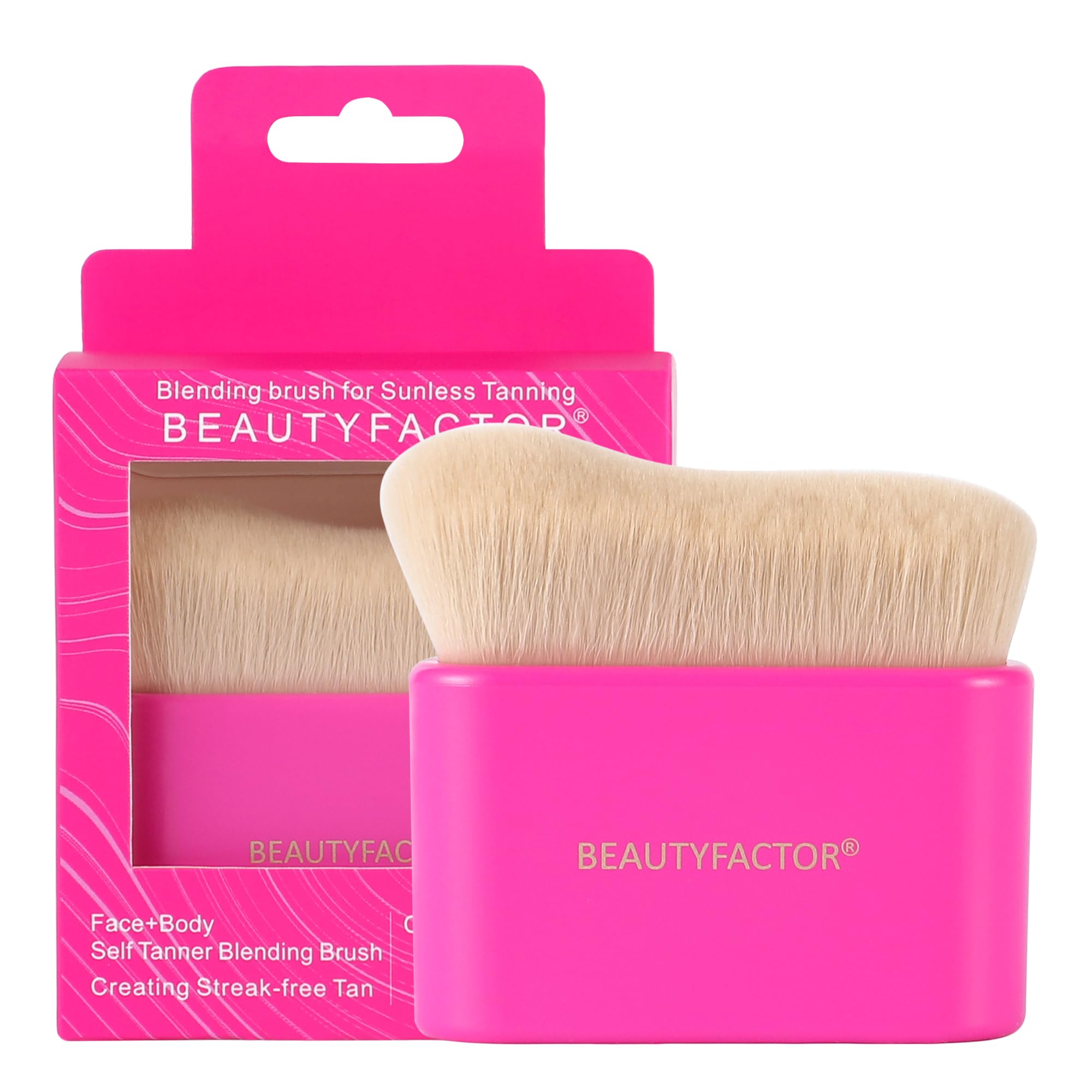 Self Tanner,Kabuki Bronzer Body Makeup Brush for Self Tanning Mousse,Lotion,Tanning Mitt for Face Tanner Body Leg Self-Tan(Pink)