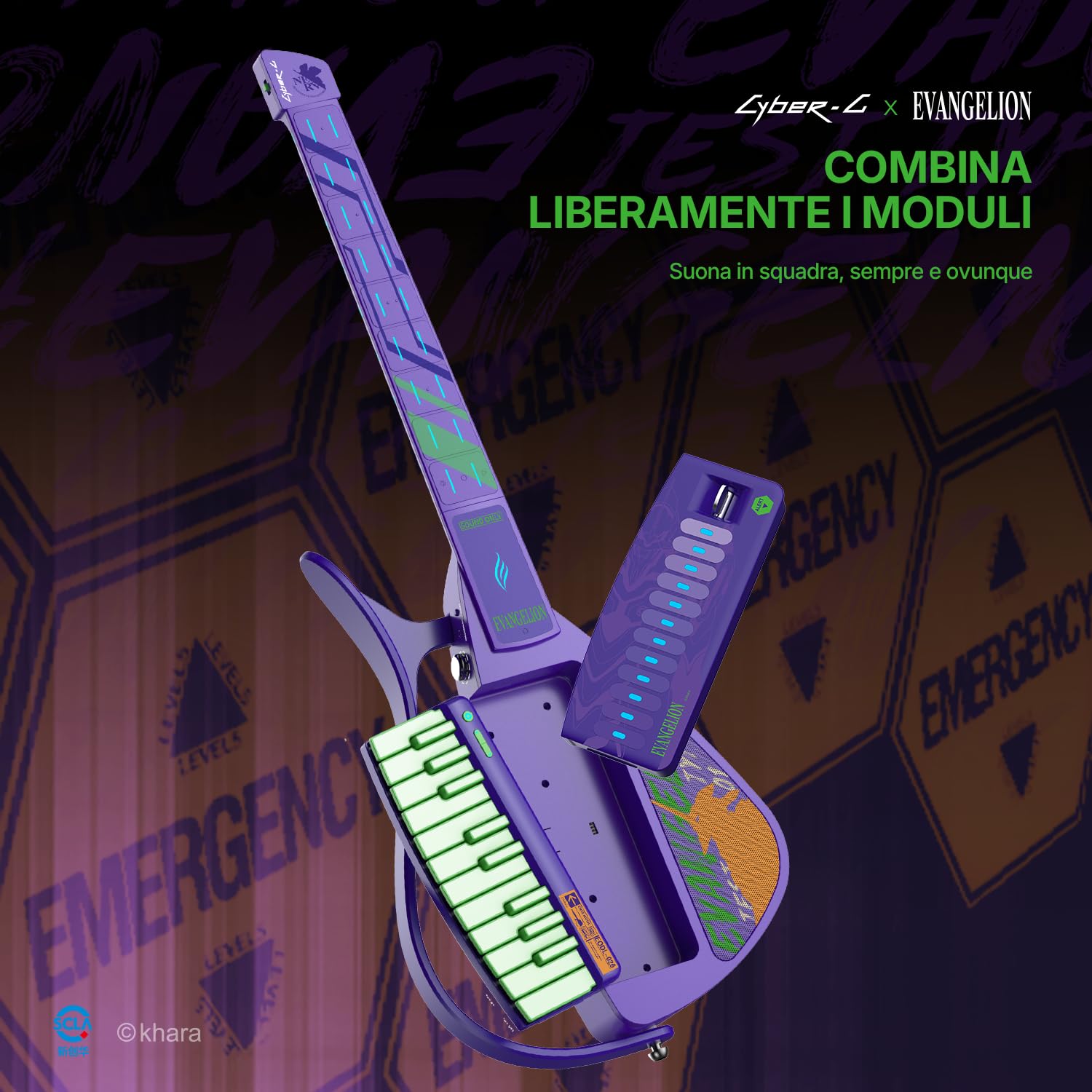 Enya CYBER‑G Smart E‑Chitarra – Collaborazione Ufficiale Evangelion, Innovativa Chitarra E & Acustica Senza Corde Fibra di Carbonio con App‑Learning, Effetti & Bluetooth, Chitarra Viaggio Portatile | Collaborazione ufficiale Evangelion, senza corde, app d
