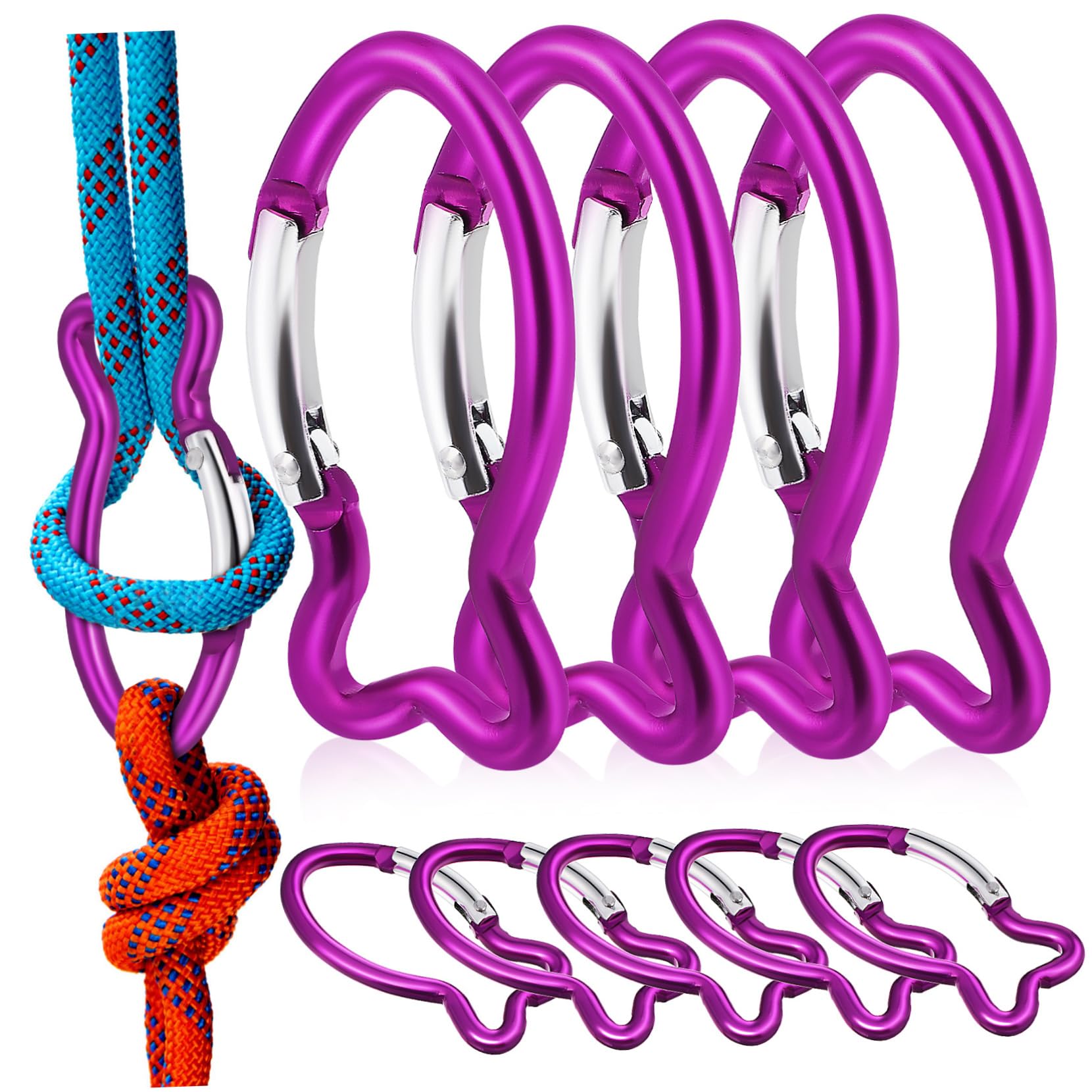Mikikit Lot de 10 Carabiners en Aluminium Forme Poisson pour Porte-clés Robustes et Visibles, pour L'extérieur Camping