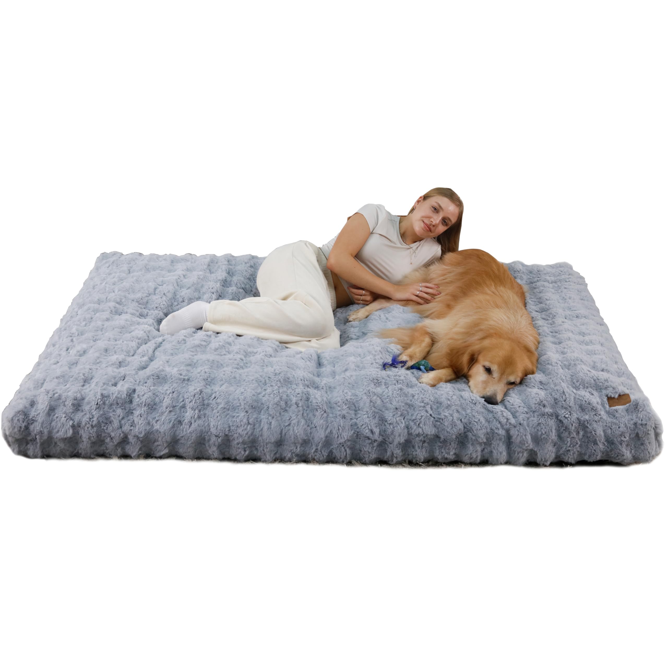 BingoPaw Hundebett für Menschen Hunde: 200x130x18 cm Riesiges Human Dog Bed für Erwachsene, Flauschig Weich Abnehmbar Bezug, 4XL Hundebetten Hundekissen Hundematratze Teppich Wohnzimmer, Grau