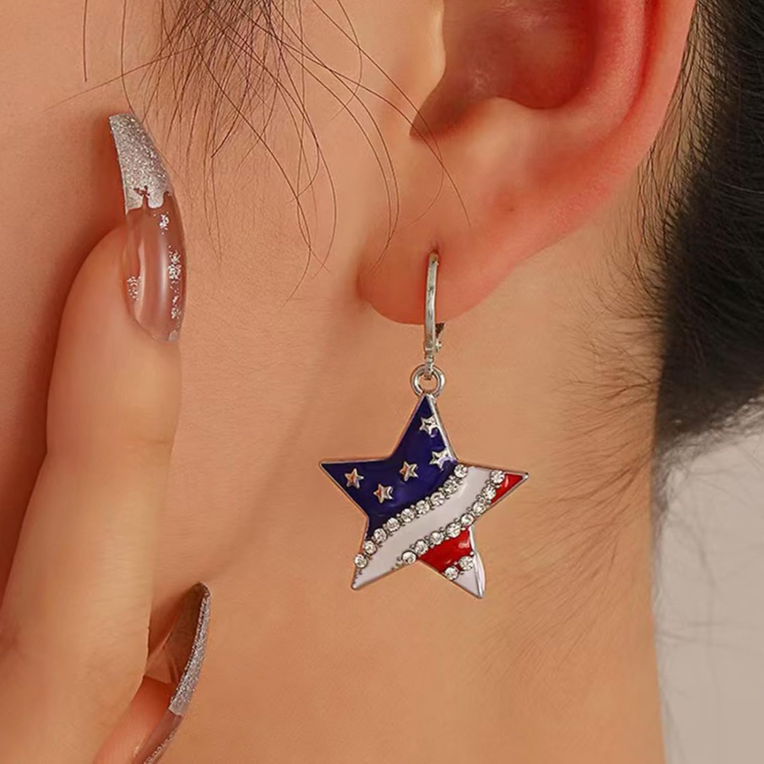 American Flag Earrings Patriotic Red White Blue Earrings for Women 4th of July USA Dangle Drop Earring Independence Day Star Earring Jewelry - Image 3