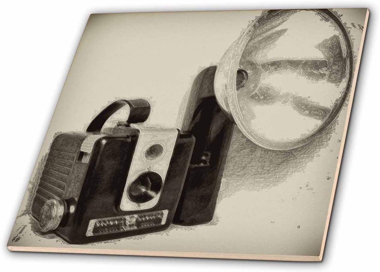 3dRose ct_20728_4 Picture of A Vintage 1950S Camera with Bulb Flash-Ceramic Tile, 12-Inch