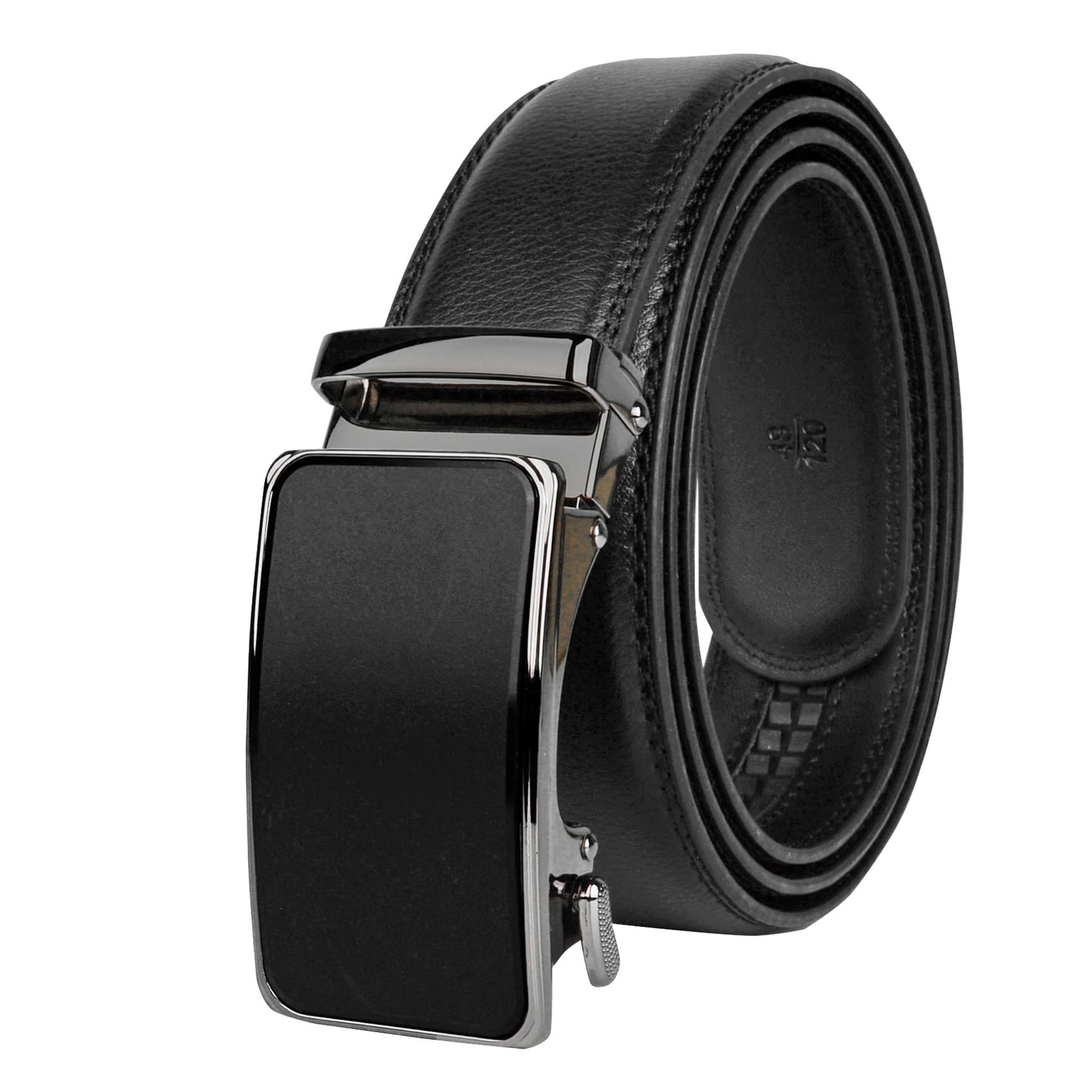 JOJOJ Cinturón de Cuero Genuino for Hombres Cinturón Ajustable con Hebilla Deslizante for Hombres(Black 2)