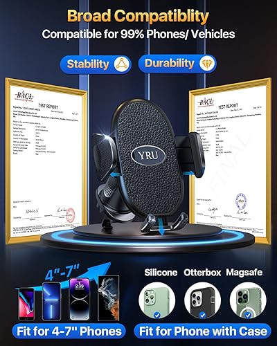 Miniatura 9 de YRU Soporte de teléfono para ventilación de automóvil clip de acero mejorado, soporte de teléfono celular resistente y ajustable a prueba de golpes,