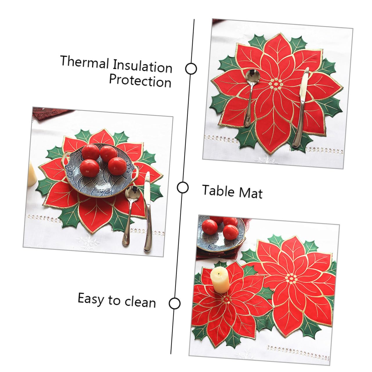 Garneck 4 Stück Weihnachts-tischsets Winterliche Tischsets Rote Weihnachtsstern- Für Weihnachten Weihnachts Weihnachtsdeckchen Rund Essmatte Chemische Faser