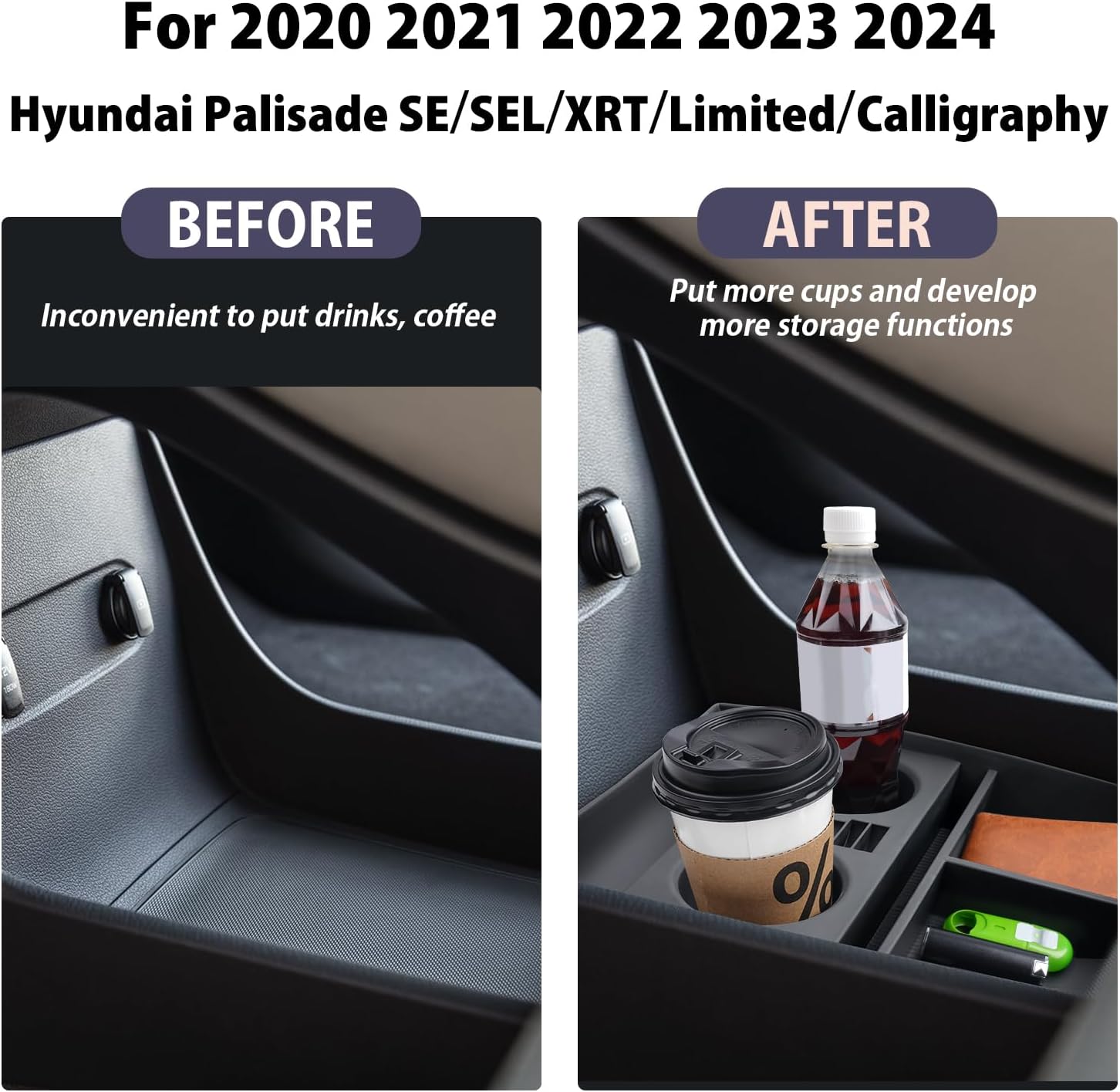 2025 Palisade Lower Console Organizer for 2020 2021 2022 2023 2024 2025 Hyundai Palisade SE/SEL/XRT/Limited/Calligraphy Under Armrest Organizer Insert Tray w/Cup Holder 2025 Palisade Accessories