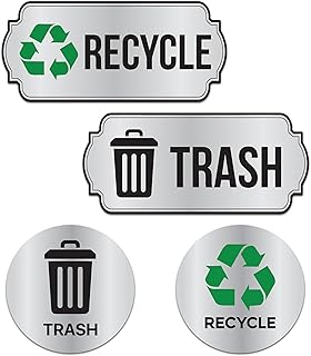| Trash and Recycle Stickers (4 Pack) – Strong Adhesive, Durable, Waterproof Trash Recycle Stickers for Business & Home Use