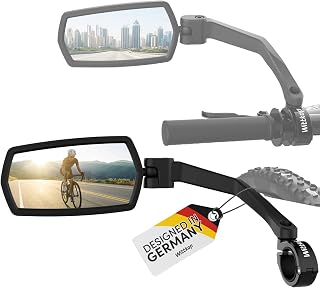 Wittkop Espejo para bicicleta | Gran campo de visión HD | Giratorio y retráctil 360° | Montaje superior e inferior | Resistente y duradero | Espejo convexo para bicicleta, e-bike | Izquierdo