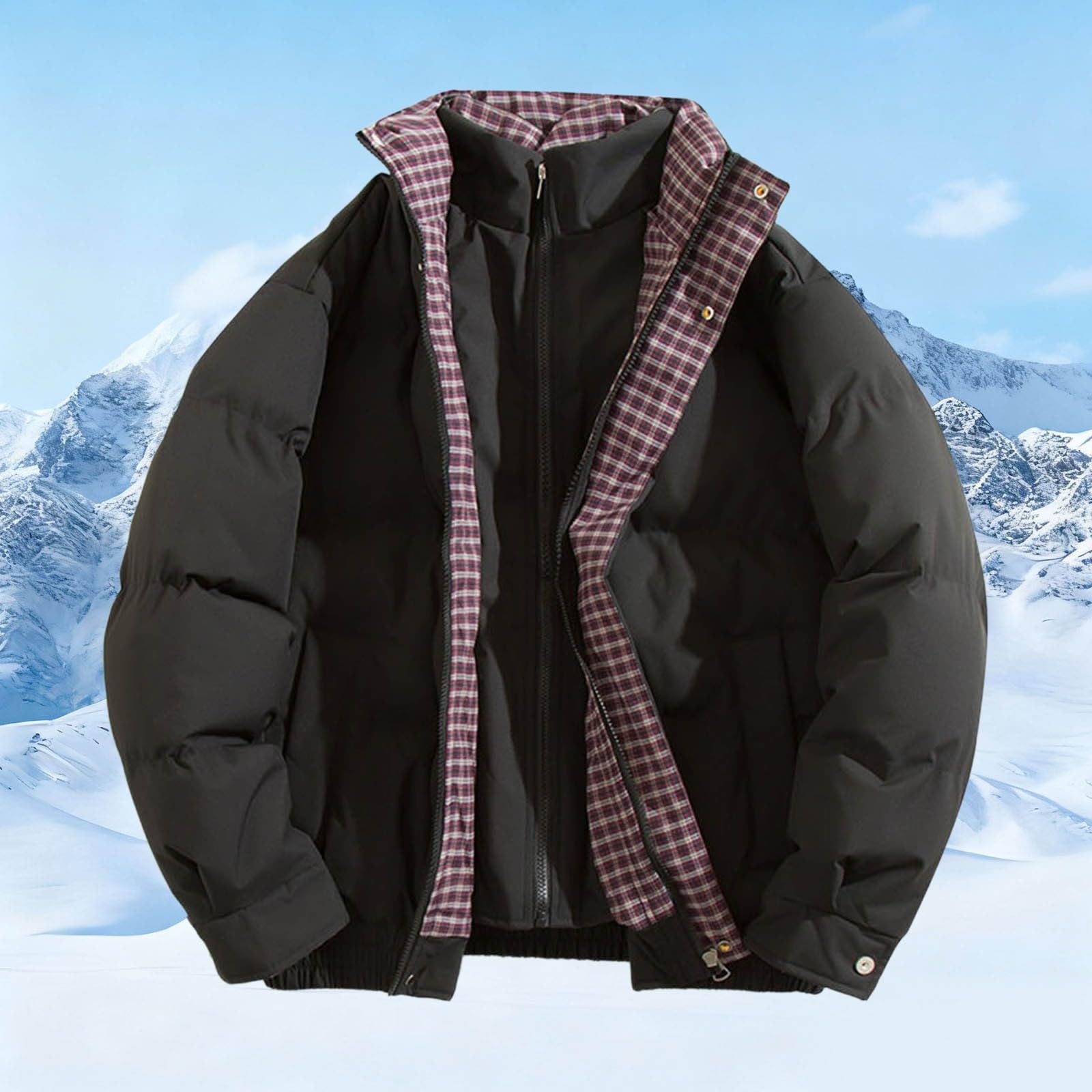 Chaquetas Acolchadas Para Hombre, Abrigo Hombre Invierno Largo,Chaqueta Acolchada Reversible Con Cuello Alto A Cuadros DiseñO De Doble Capa Abrigo Informal De Invierno Ligero CáLido Y De Moda