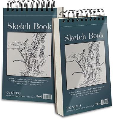 Small Sketch Book, Spiral-Bound Sketchbook 5.5 x 8.5 2-Pack 200 Sheets