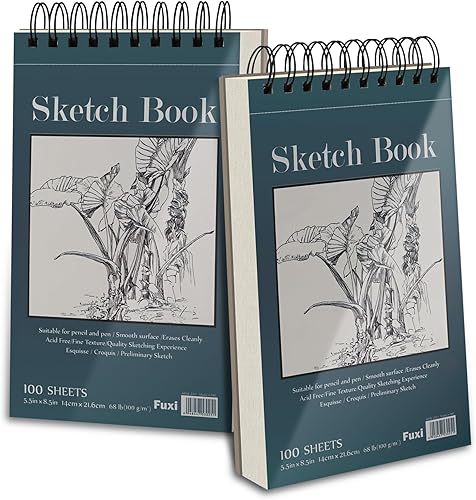 Miniatura 9 de Small Sketchbook 5.5" x 8.5" - 2 Pack Top Spiral Mini Sketch Pad, Small Sketch Book Hard Cover, 100 Sheets Each 68lb/100gsm - Mini Drawing Paper for