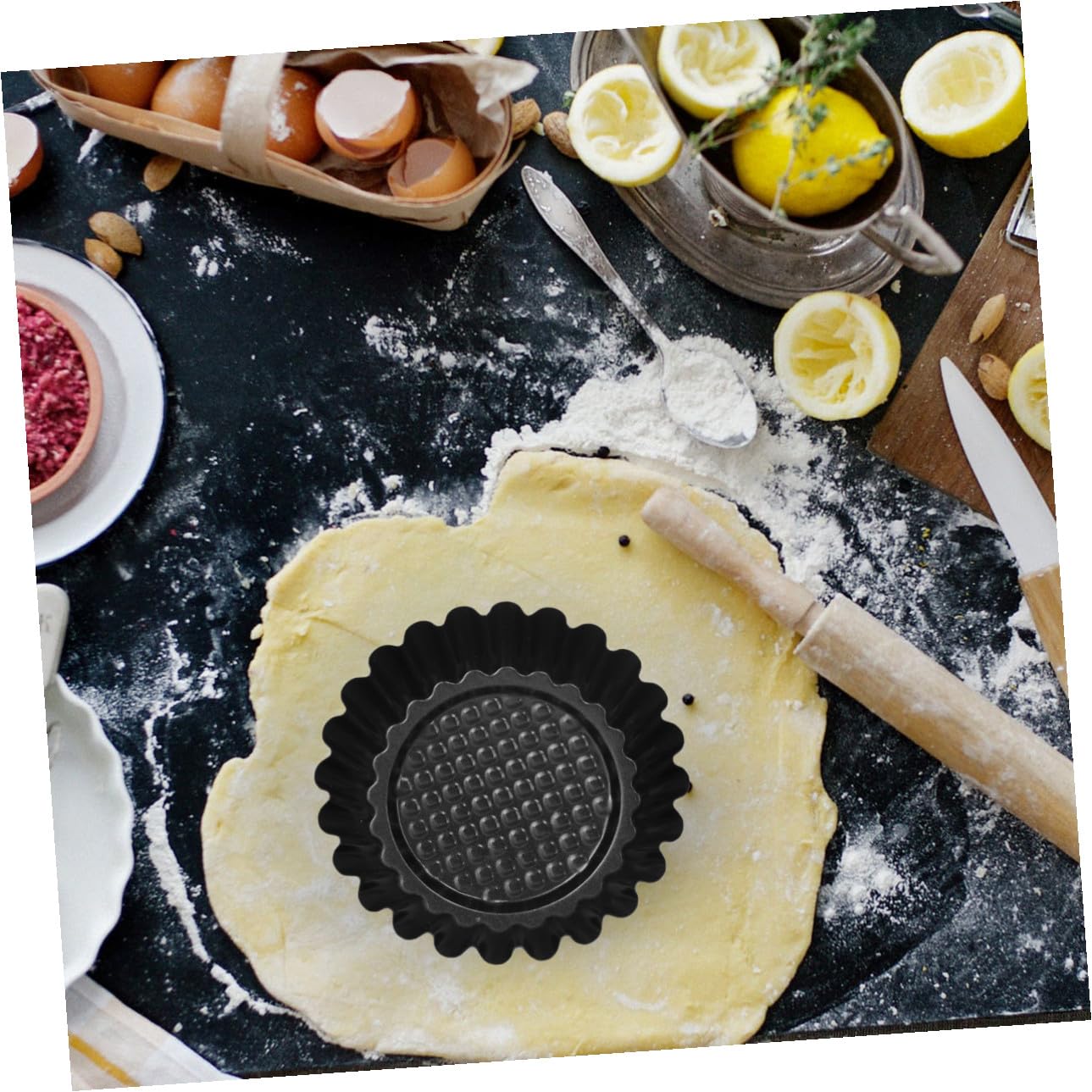 12 pièces Moule à tartelette œuf en acier à haute teneur revêtement antiadhésif moules pâtisserie DIY pour cuisine maison couleur rouge et noir