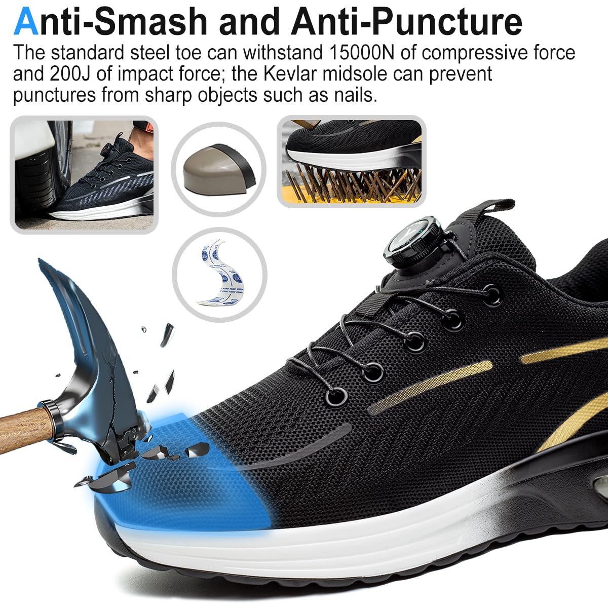 YEKOYIOO Scarpe Antinfortunistiche Uomo Donna Scarpe da Lavoro Leggere Comode Scarpe da Costruzione Antiscivolo Traspiranti Sneakers con Punta in Acciaio 38-46 EU