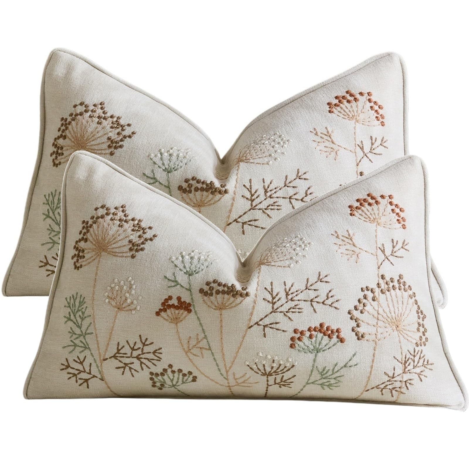 Throw Pillow Covers Set Of 2, Canvas Floral Embroidery Sofa Cushion Covers 45x45cm 30x50cm Washable Hidden Zipper Couch Pillow Covers For Living Room Bedroom Car(Beige,30x50 cm)