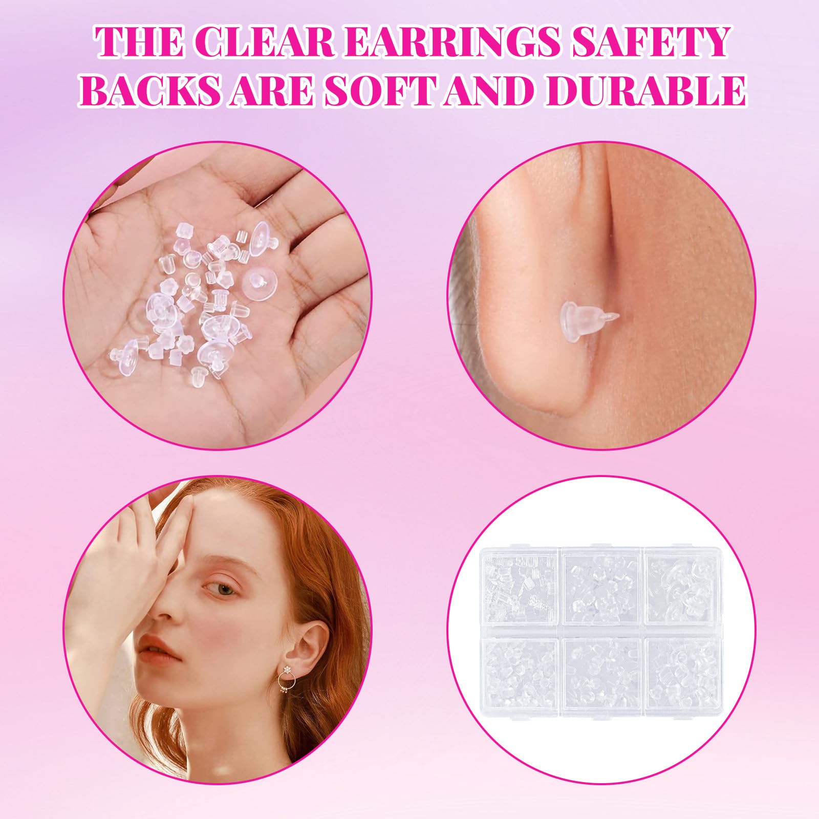 600 Attaches De Boucles D'oreilles En Silicone Transparent - 6 Styles, Hypoallergéniques, Pour Bricolage Bijoux