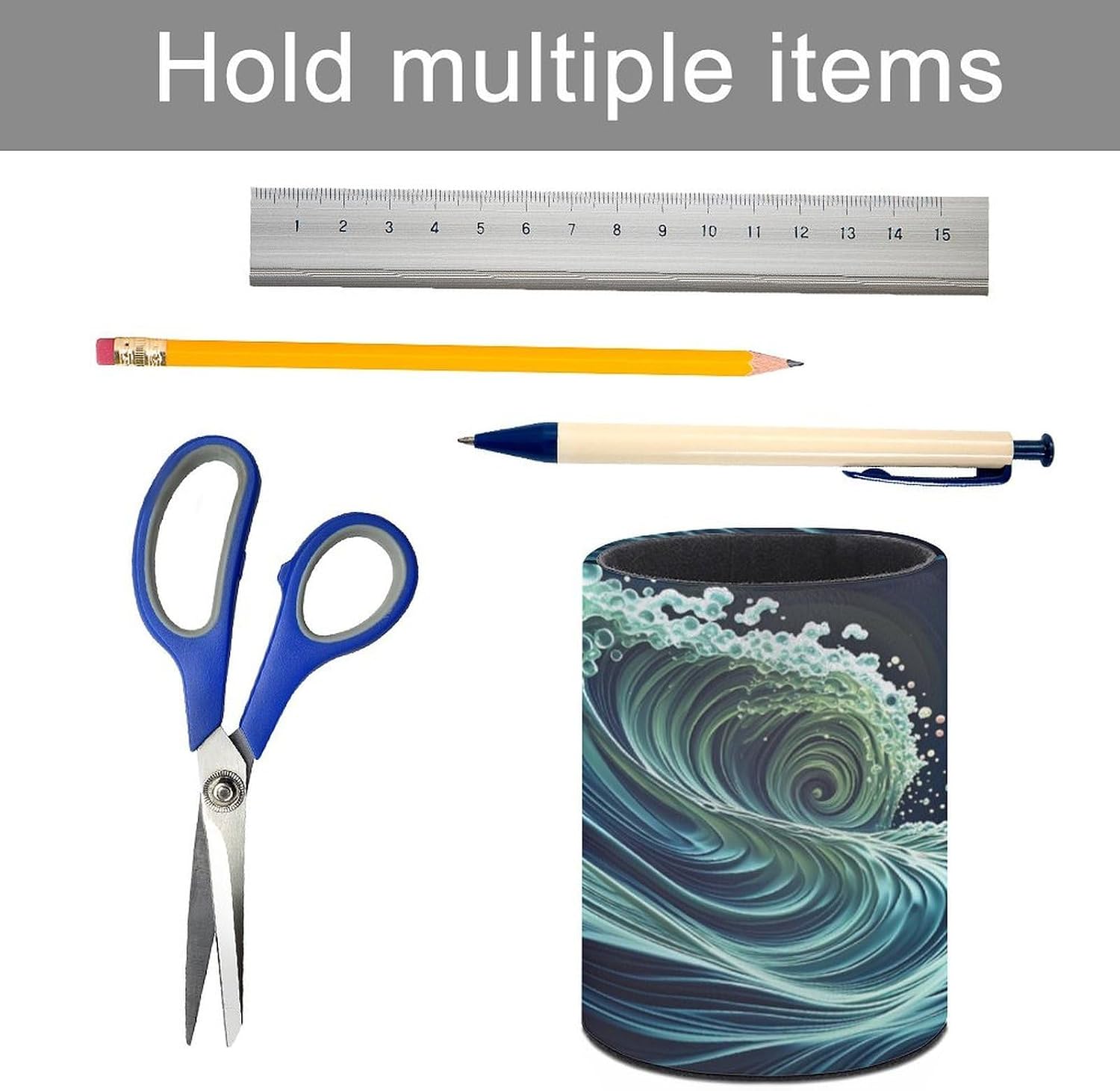 Office Distorted Wave Texture Desk Organizer Pen Holder Round image 5