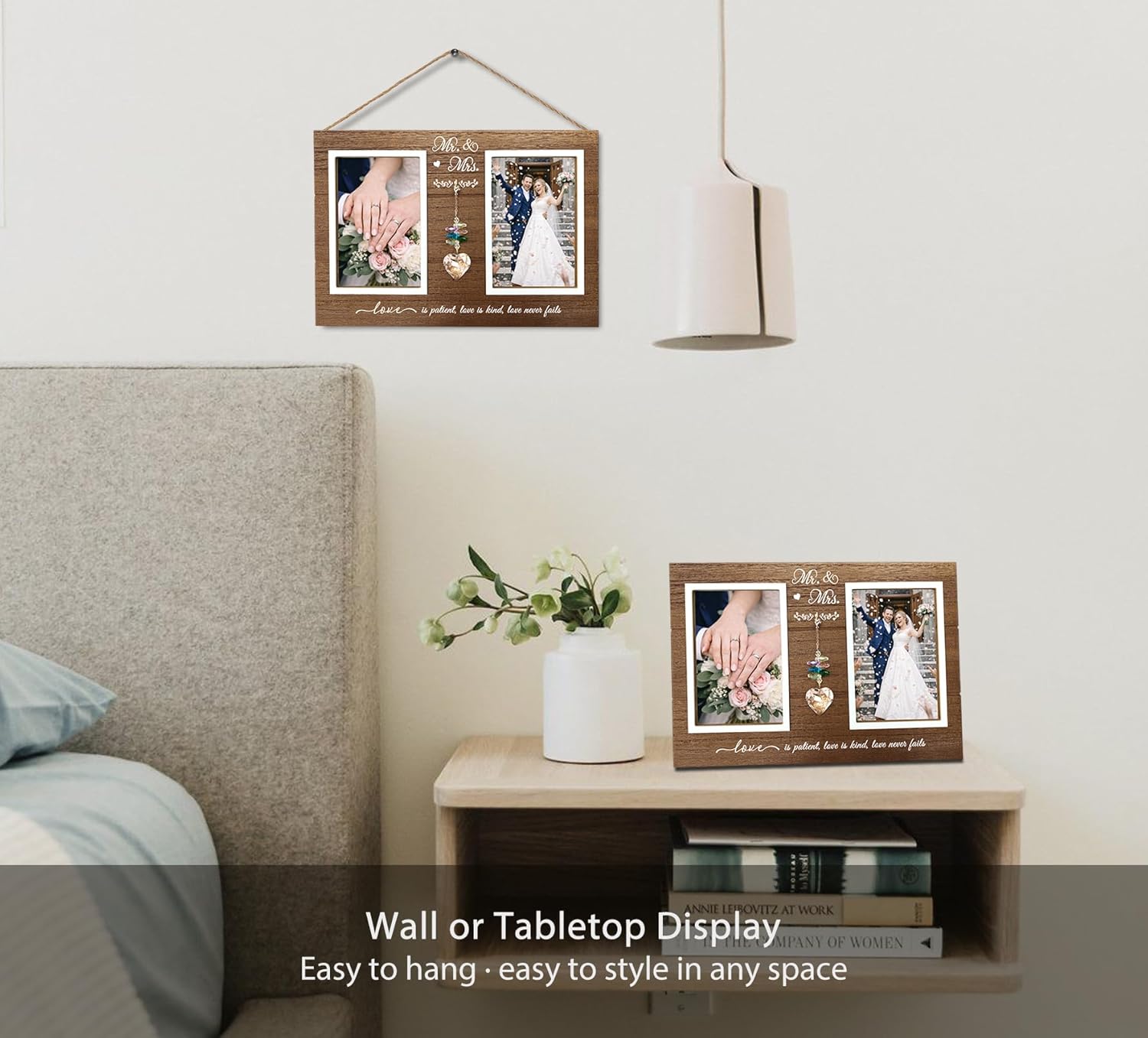 A'arkaJ Mr. & Mrs. Wedding Picture Frame, Wedding Gift for Couple, Double 4x6 Photo Frame with K9 Crystal Charm, Elegant Newlywed Gift for Bridal Shower, Engagement or Anniversary