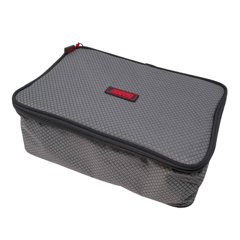 Tronixpro Reel & Spool Bag Grey Black | for Beach Casting | Stores 1x Fixed Spool Reel and 2x Spare Spools | Padded | Zipped Mesh Lid Pocket | EVA Foam Handle | Durable Water Resistant Fabric