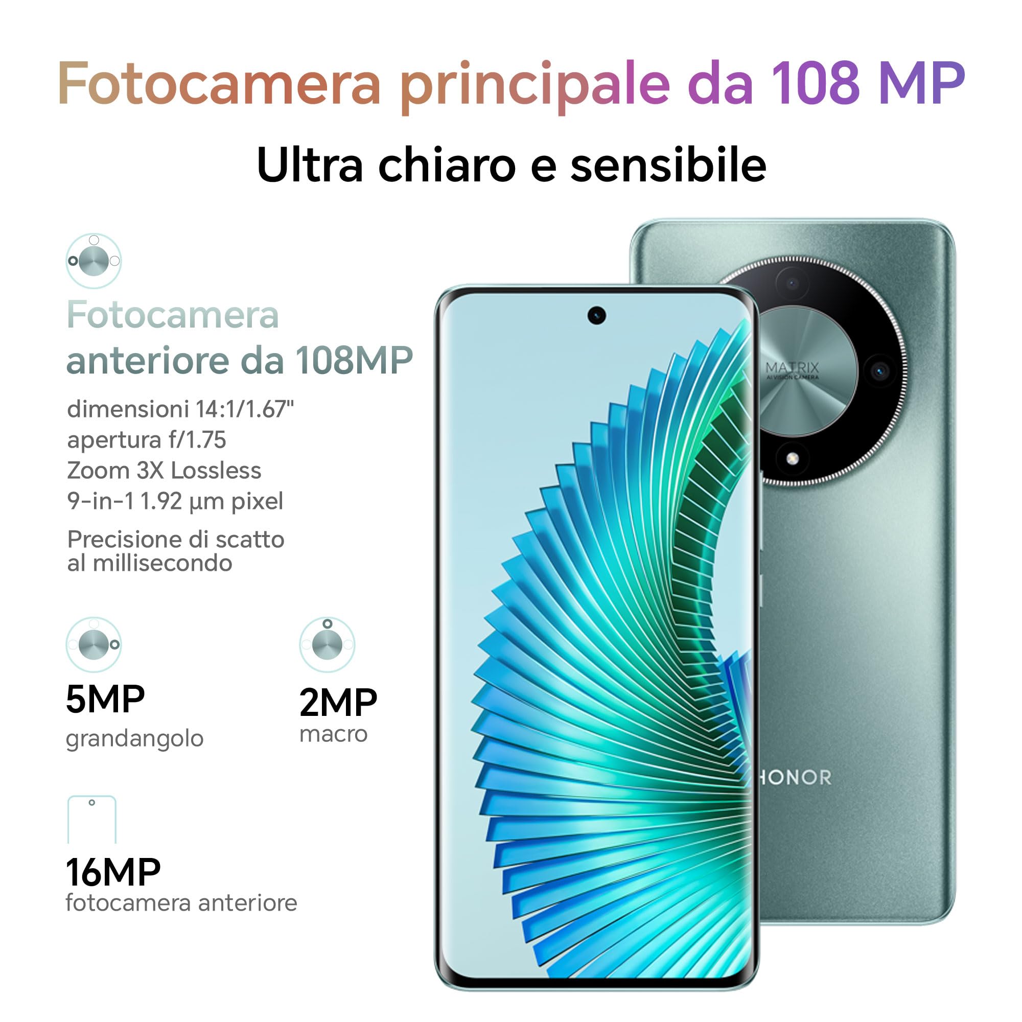 HONOR Magic6 Lite Smartphone 5G Android 13 Dual SIM NFC, 8GB RAM 512GB, AMOLED da 6.78 pollici anti-rottura da rimbalzo con Snapdragon 6 Gen 1,108MP,5300 mAh, Emerald Green [Versione italiana]