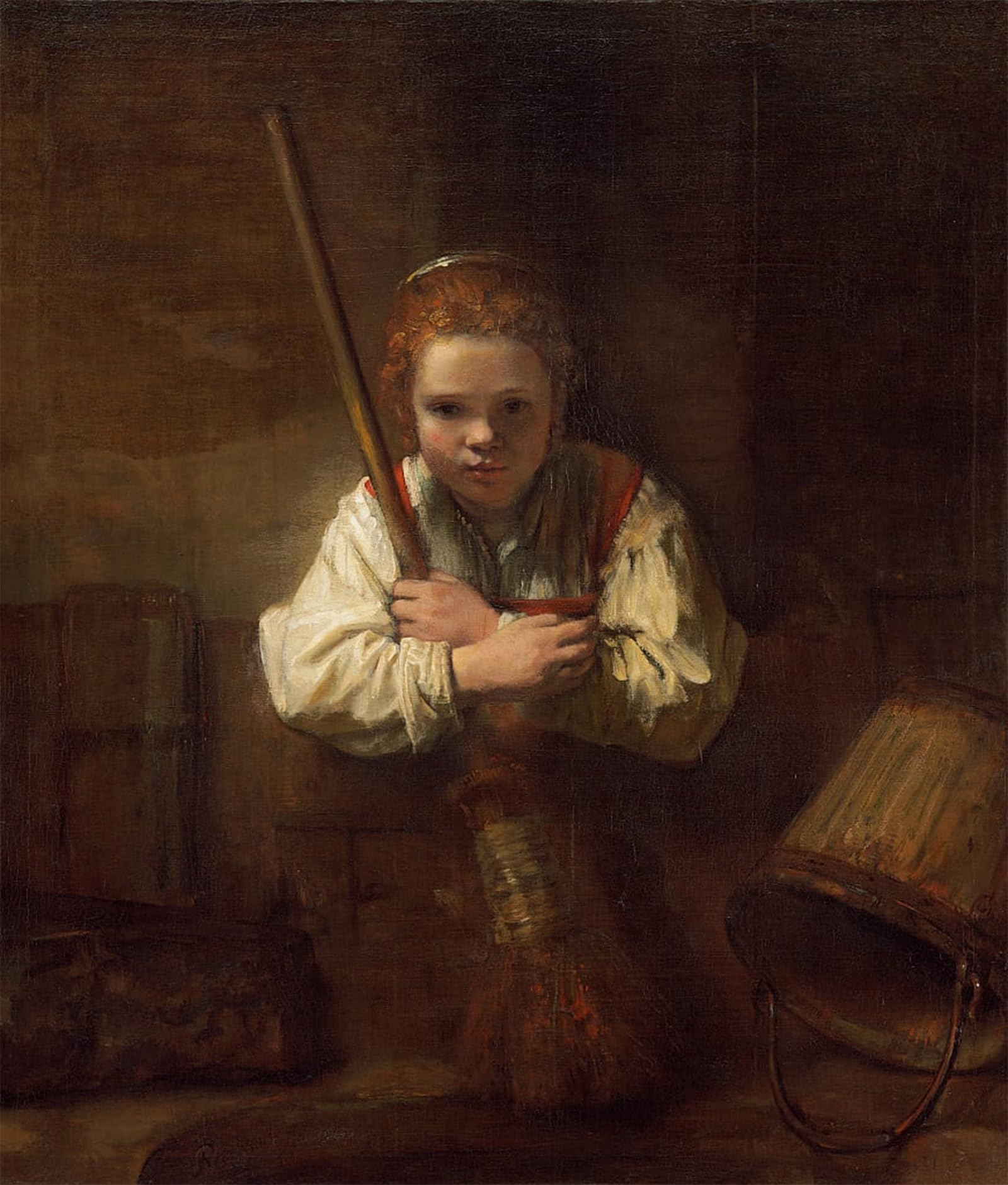 SERENDIPITP Retro Picture Poster Wall Art Pictures Painting a Girl with a Broom Probably Begun and Completed by Rembrandt Workshop Wall Art Canvas Print for Wall Decor 60x90cm