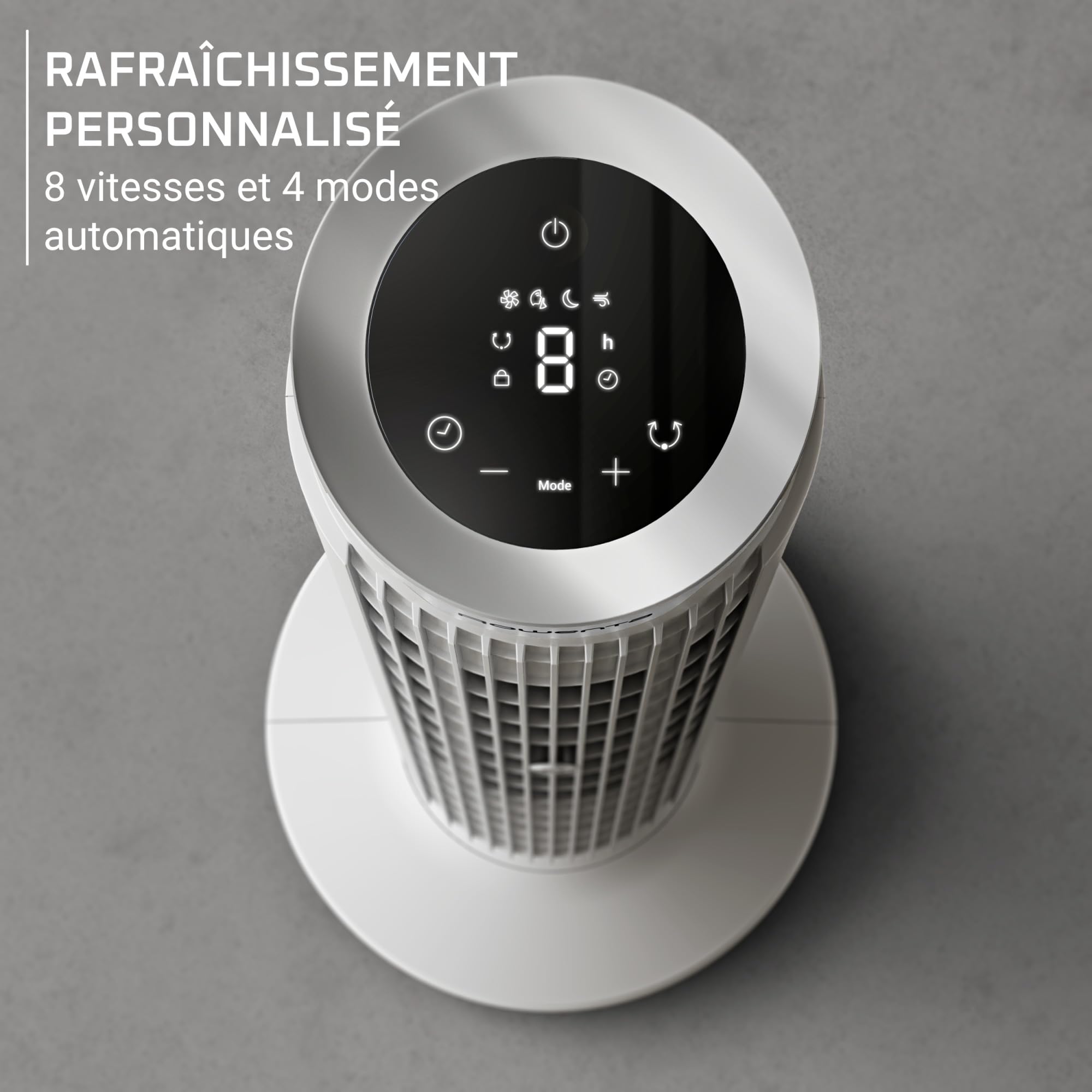Rowenta Eole Silence Force Ventilateur Colonne, 1900 m³/h, Jusqu'à 10 m/s, Silencieux 22 dB(A), Moteur Effitech, 8 Vitesses, 4 Modes, Oscillation 90°, Télécommande, VU7025F0
