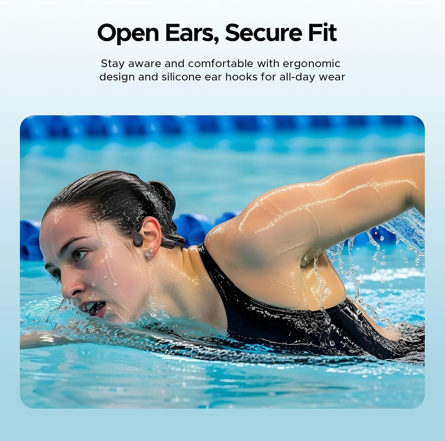 DOOGEE Bone Conduction Headphones, IP68 Waterproof Swimming Headphones Wireless Bluetooth 5.4, Skin Friendly Silicone, 32GB MP3 Mode, Sport Open Earphones for Underwater, Running, Cycling (Black) - Image 6