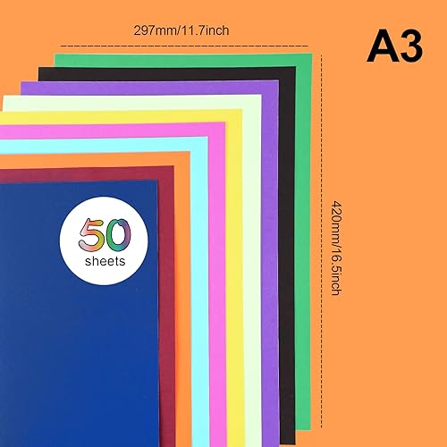 Miniatura 3 de Tablero de póster, 50 hojas IMAGE 10 colores surtidos tamaño A3, tablero de ferrocarril, 11.7 16.5 pulgadas, tablero gráfico en blanco para arte,