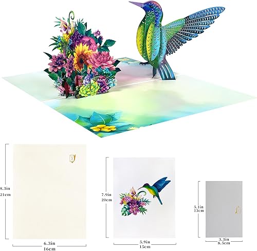 Miniatura 2 de GREETING ART Tarjeta desplegable de colibrí de cumpleaños, tarjeta de felicitación desplegable 3D, tarjeta de cumpleaños para mamá, tarjeta de