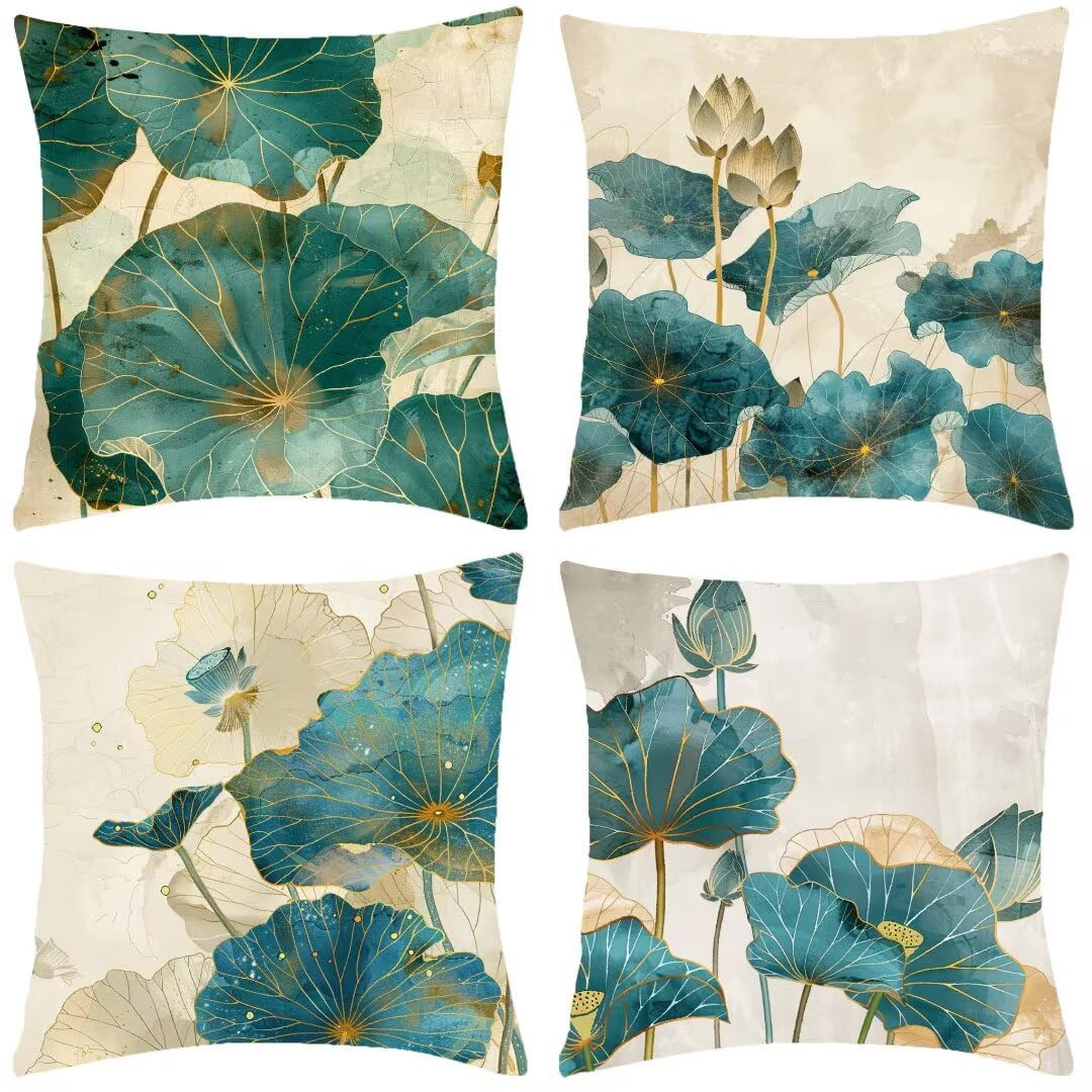 Fundas Cojines 50x50cm Juego de 4 Fundas de CojíN de Lino Green Funda Cojines de Sofá, Fundas de Cojines Funda de Almohada Cuadrado Decorativa Cojín de Sofá para SofáS, Camas, Sillas, Jardín, Coch