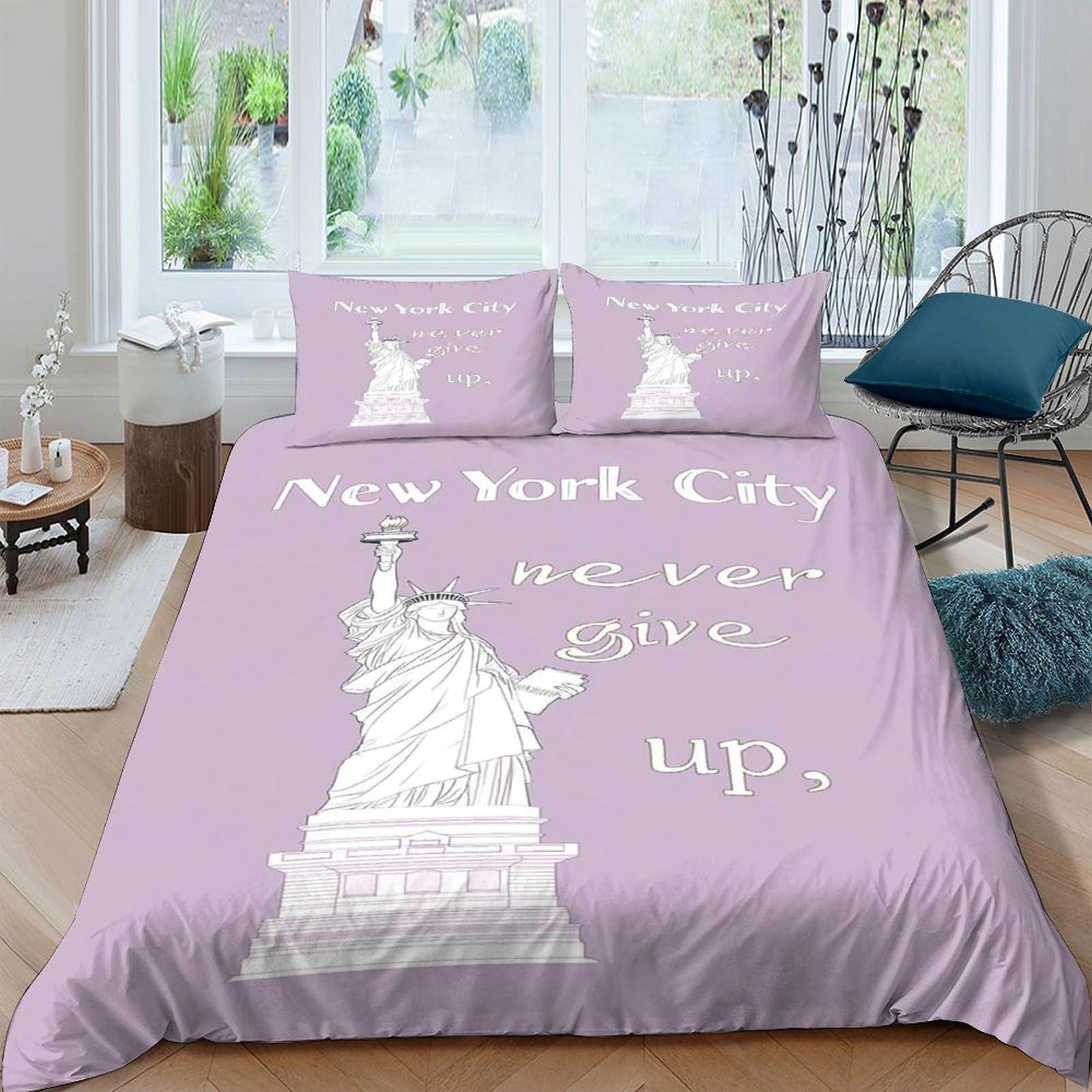 Ctjqhvkz Style-9 3D Printed Statue Of Liberty Fitted Sheet Microfiber Soft Purple New York City Bed Cover For Bedroom Dorm Mattress Protection Decor Single（135X200cm）