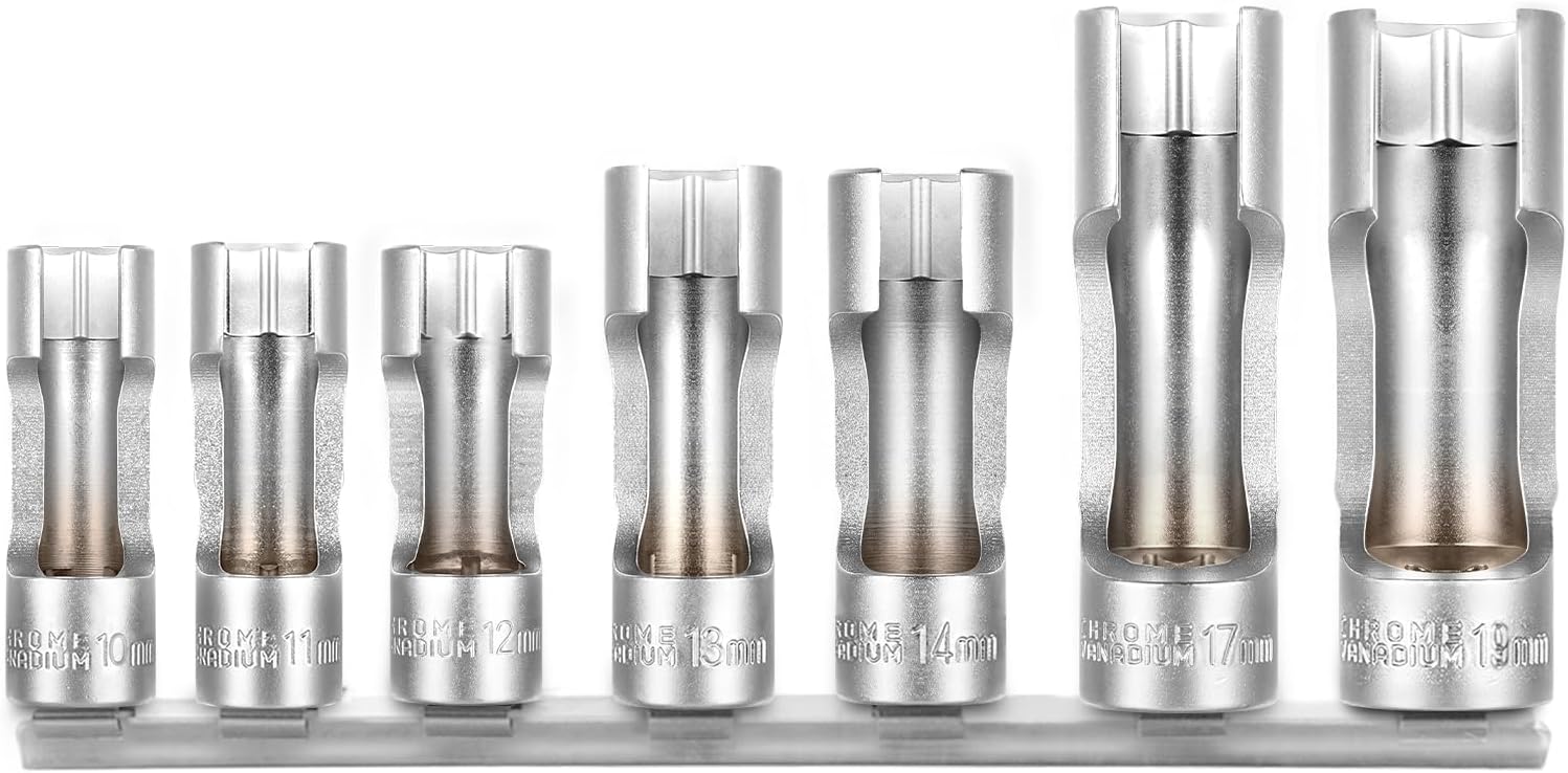 BILITOOLS Diesel Injector Fuel Line Socket Wrench Set, 3/8" Drive 10-19mm, for Thermo Switches, EGT Sensors, and Fuel Lines, Fastener on Bent Pipes, CRV