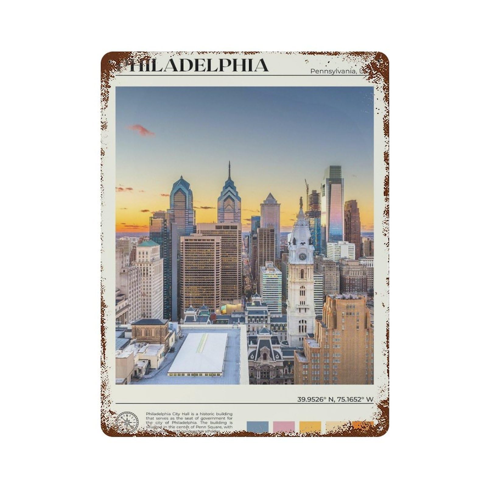 xiaoxiaoshen Real Photo Philadelphia Pennsylvania Wall Decor Art Metal Tin Poster Modern Home Decor Art Home Bar Shop Decorations Vintage Sign 40x30cm