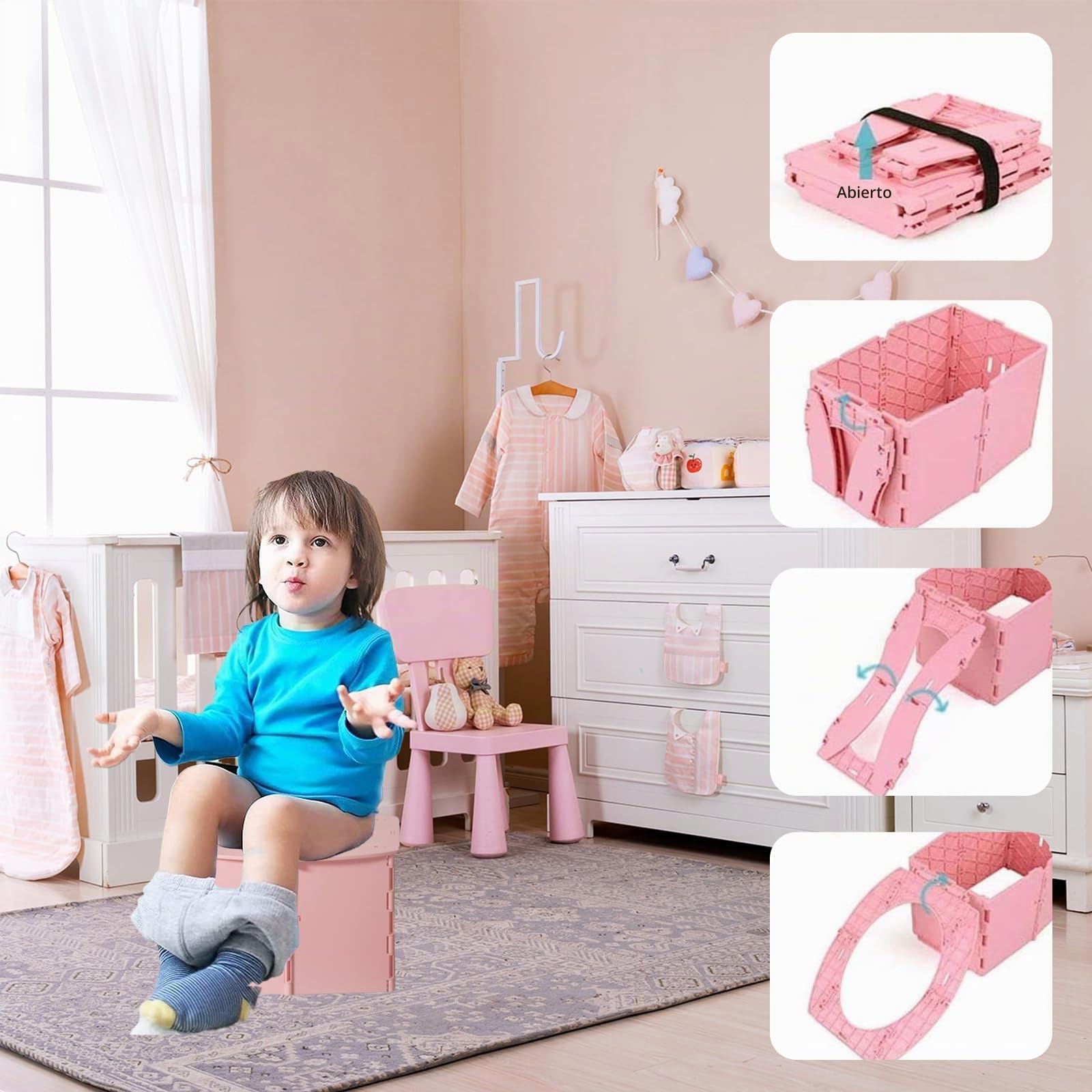 Inodoro Plegable para Niños,Orinal Portatil Niños Plegable,Orinal Portatil Niños,Asiento de Inodoro para Niños,Orinal Portatil Niños Plegable Viaje,Vater Para Niños,Plegable Potty Training,rosa