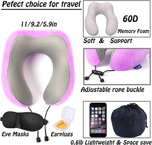 Miniatura 9 de Almohada de viaje almohada cervical para dormir durante el viaje hecha al 100 de espuma viscoelástica pura almohada suave cómoda y de apoyo para