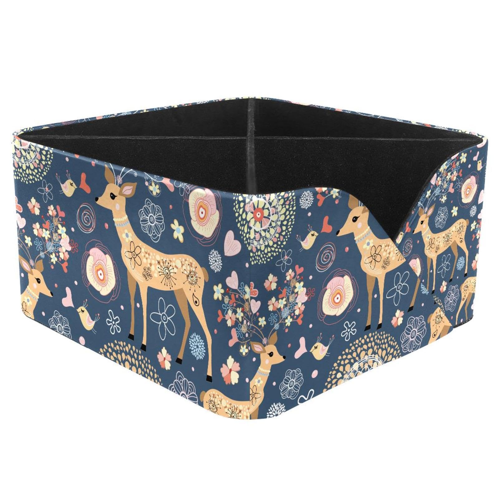 KengjuTesu Forest Deer Bird Floral Desktop Organizer Pen Holder, Rectangular Pencil Cup for Office, Study and Makeup Stations