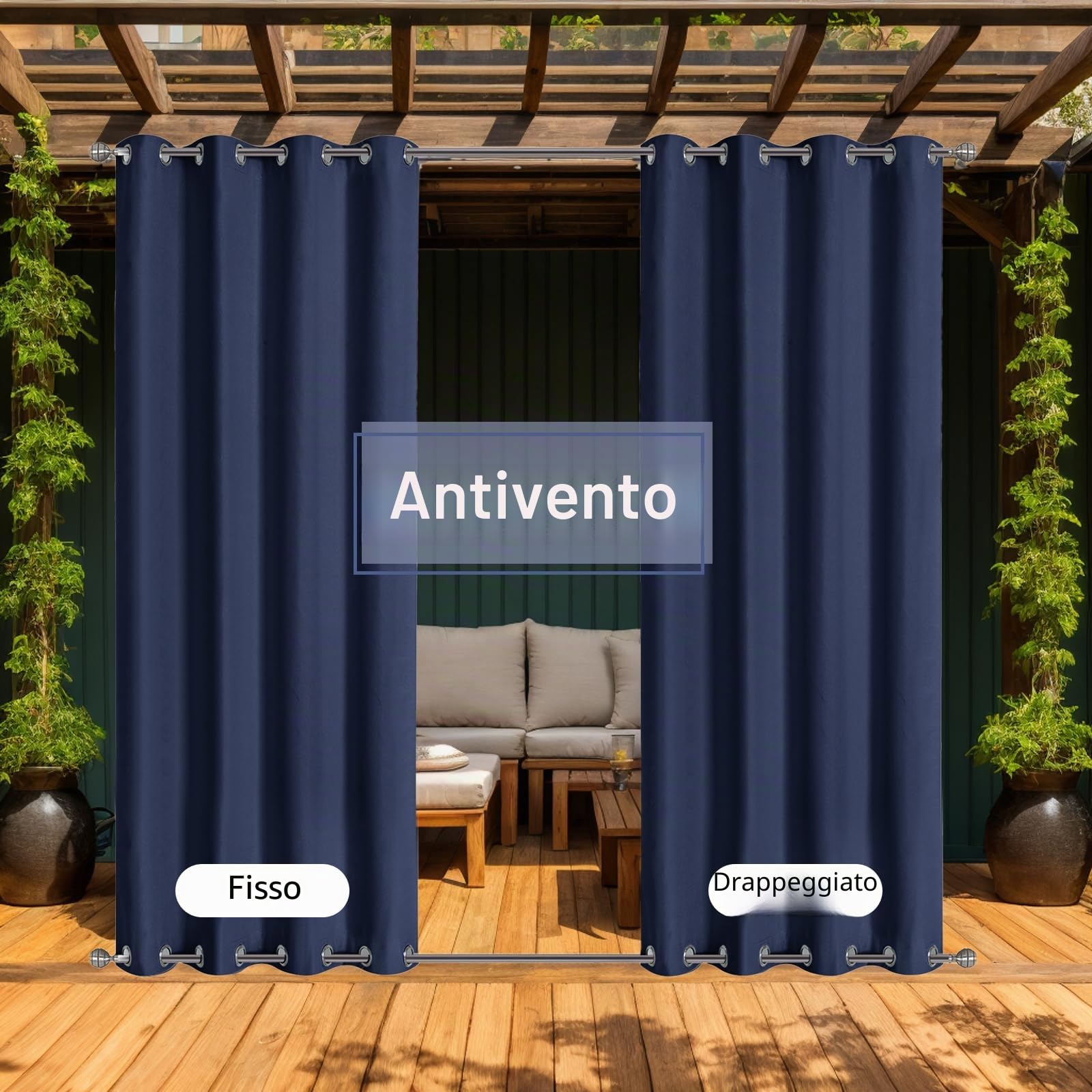 LiveGo Tenda da esterno per giardino, patio, gazebo, pergola, impermeabile, antivento, 2 pannelli, tende per esterni, pergola, gazebo, isolamento termico, protezione UV
