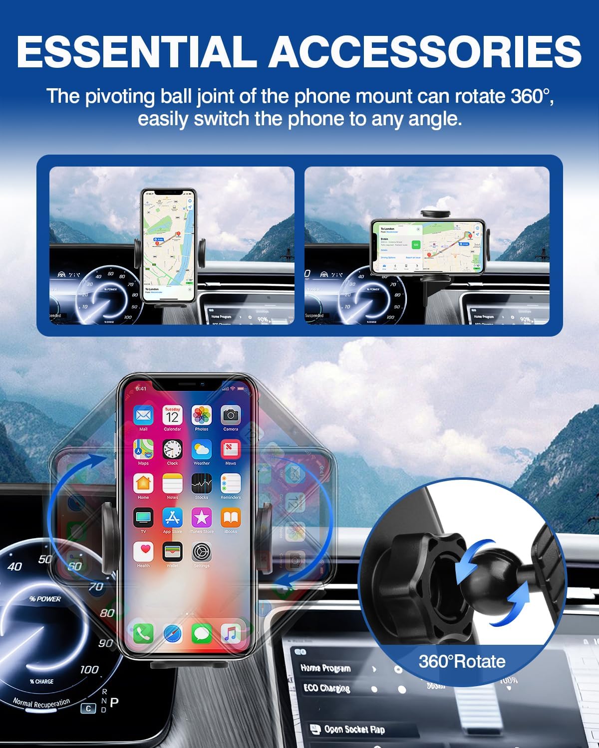 Autorder Car Phone Holder for 2023 2024 2025 Mercedes Benz EQE Accessories Phone Mount Screen Cell Phone Automobile Cradles Hands-Free 360 Degree Rotation