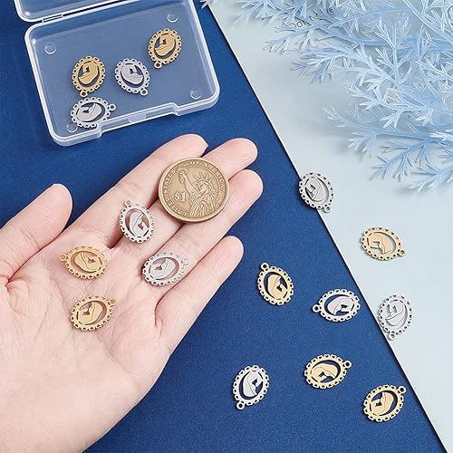 Miniatura 3 de 16 dijes de acero inoxidable de 2 colores, 0.689 x 0.531 in, ovalados con colgantes, dijes de medalla italiana, colgante para fabricación de joyas o