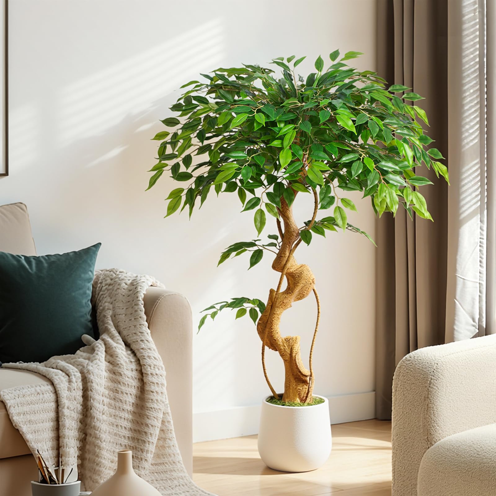 Keeplush Kunstpflanze Ficusbaum Mit Weiß Topf