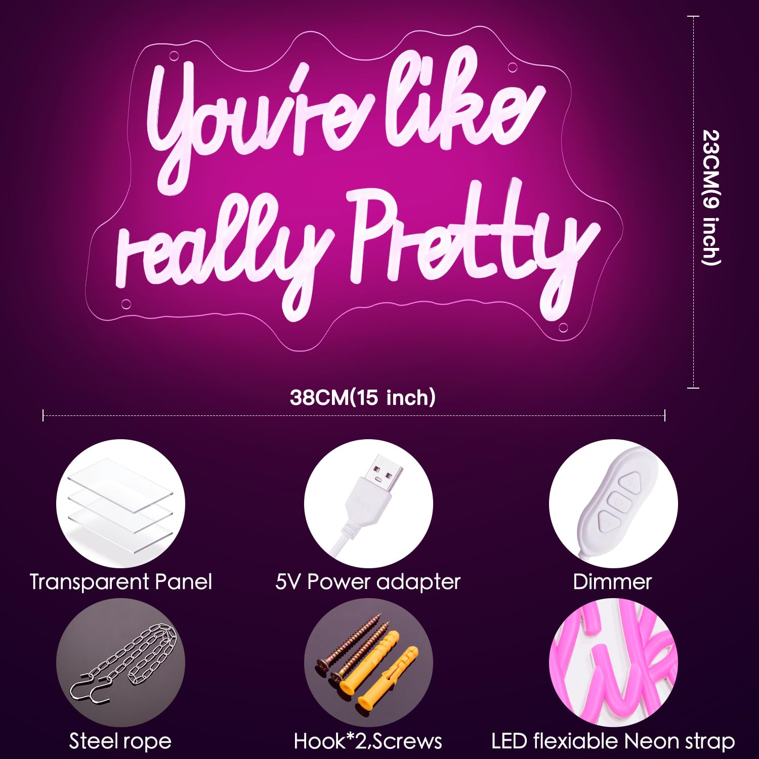 You like really pretty Neon Sign for bedroom wall,Pink led sign for wall decor with USB Power and Dimmer Switch,15 * 9 inch neon signs for room decor