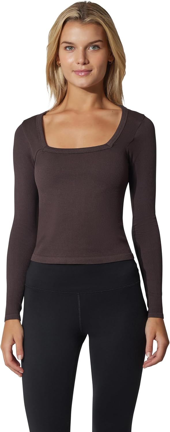 90 Degree By Reflex Womens 3 Pack Ribbed Seamless Crew Neck, Scoop Neck and Sqaure Neck Long Sleeve Top - Image 3