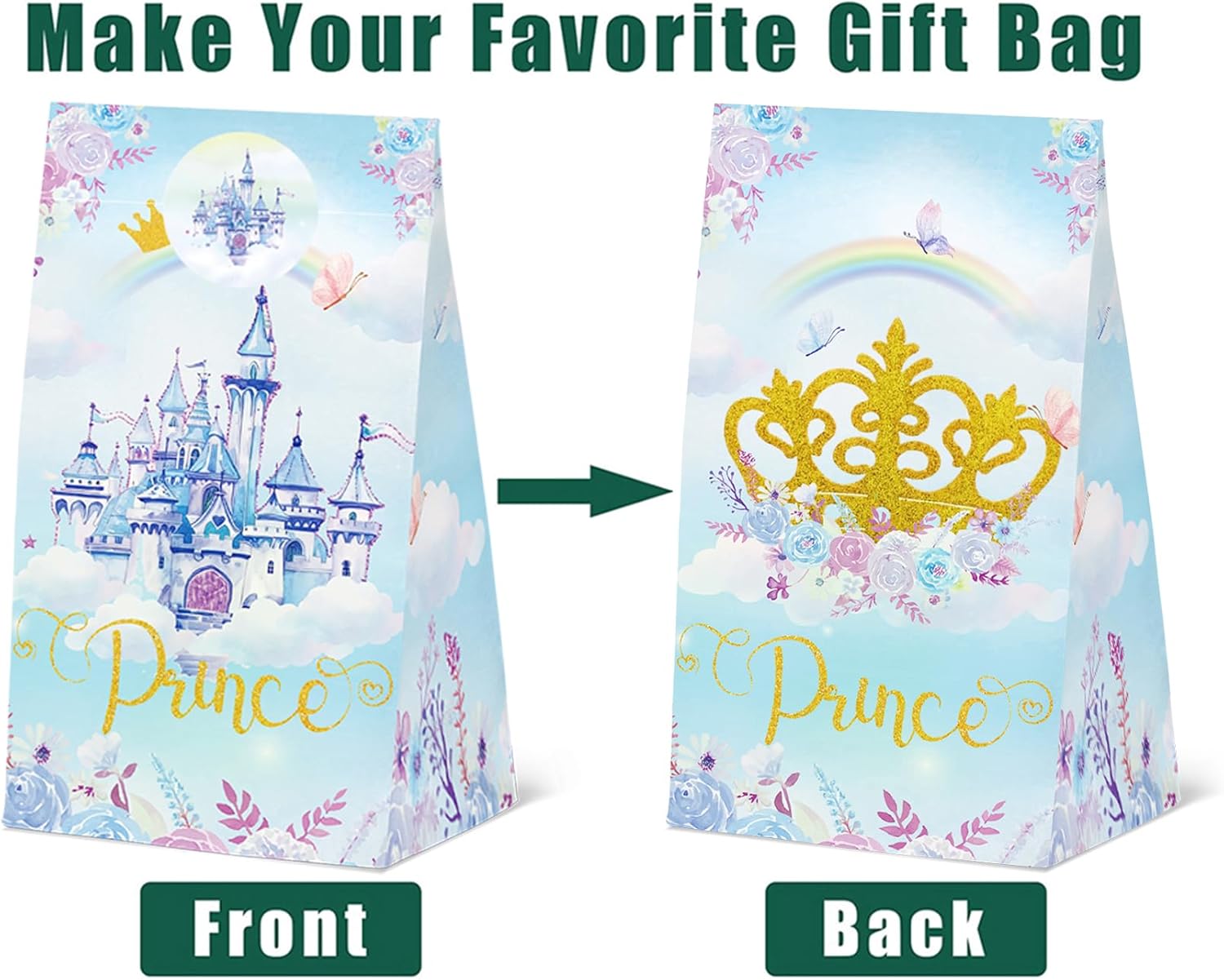 24 Pcs Princess Prince Party Gift Bags with Stickers,Castle Themed Birthday Party Favor Bags for Princess Prince Party,Gender Reveal & Wedding Decorations Supplies - Image 5